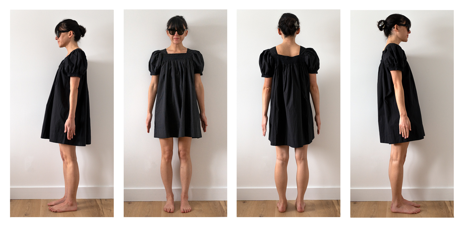 Showing how a Dôen smock dress fits