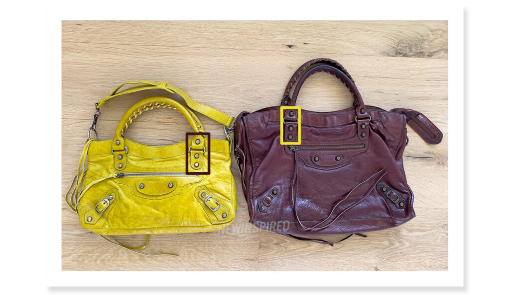 S/S 2004 Yellow First with pewter/silver hardware vs. F/W 2004 Marron City with brass hardware